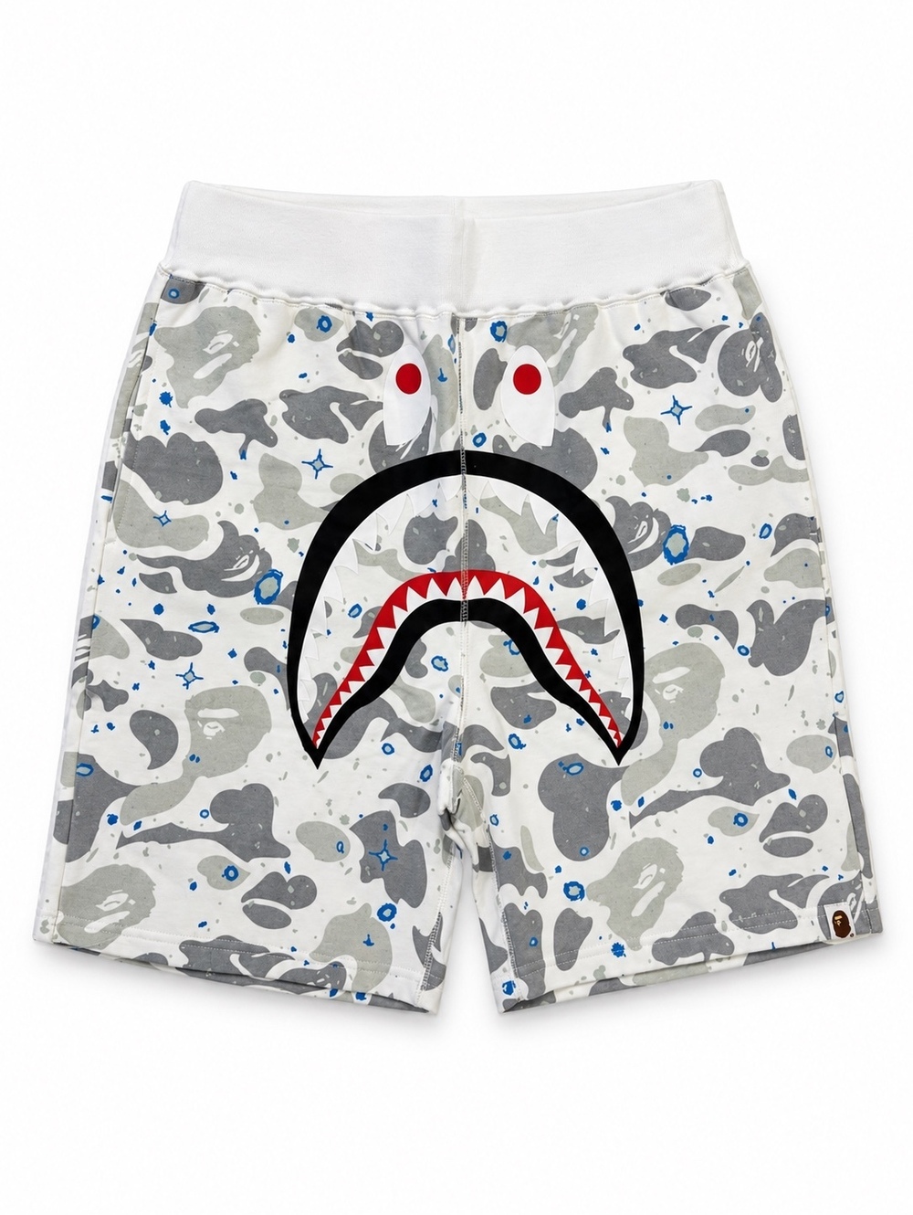 A Bathing Ape BAPE Space Camo Shark Sweat Shorts – White – Size Large New